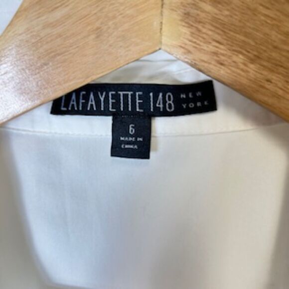 Lafayette 148 White Cotton Sleeveless Fit & Flare Button Front Shirt Size 6 - Picture 5 of 11